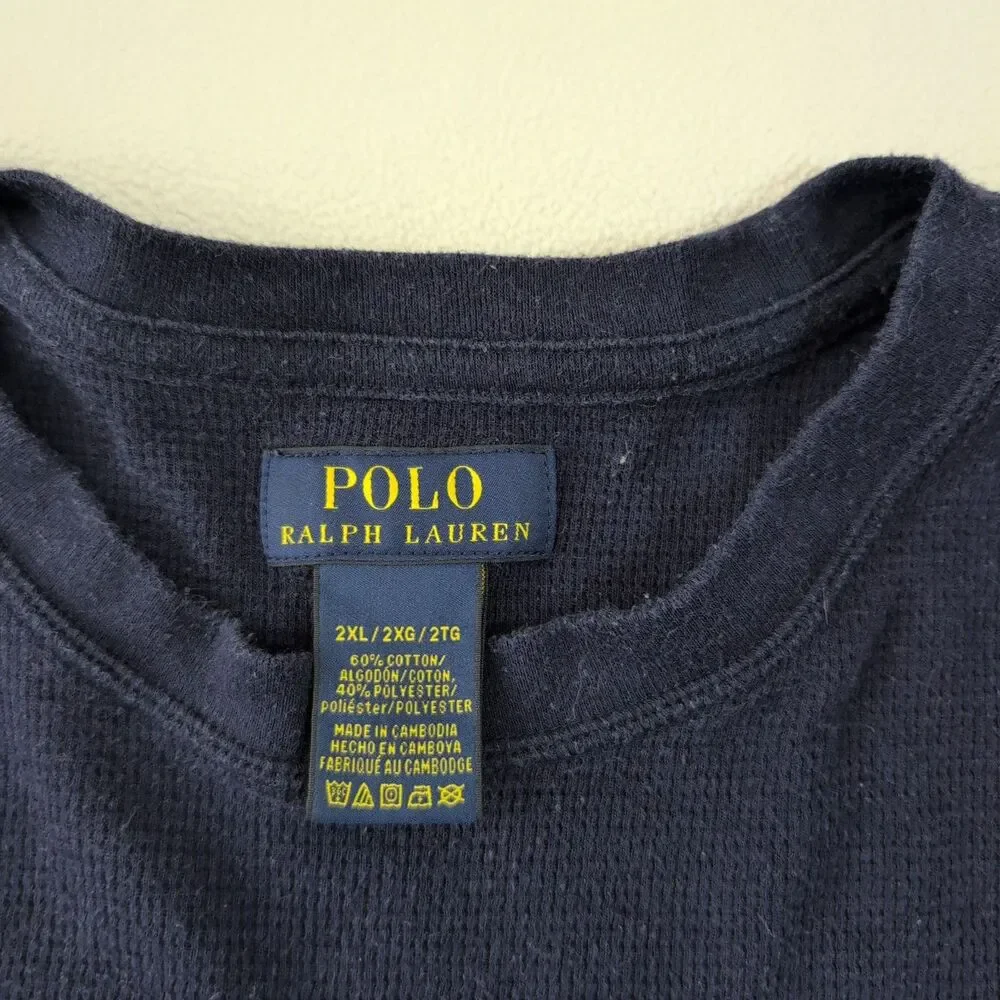 Lot of 2 Polo Ralph Lauren Mens XXL Thermal Waffle Knit Long Shirts Blue Gray